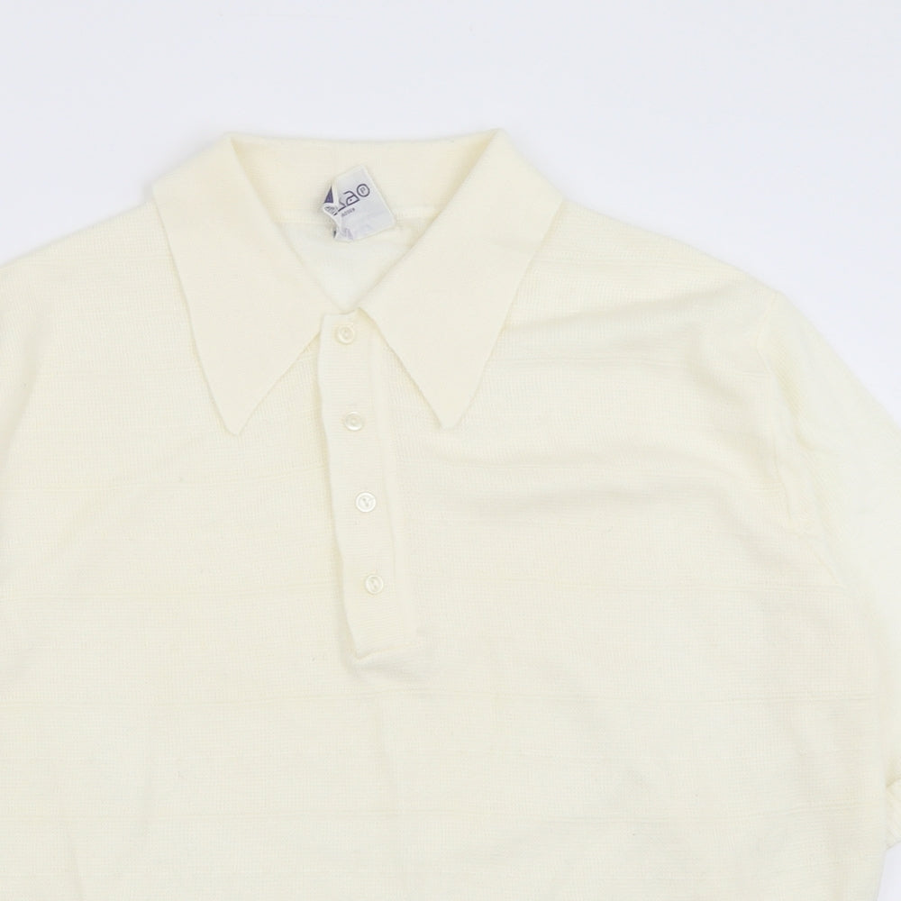 delamare Mens White Collared  Acrylic Pullover Jumper Size L