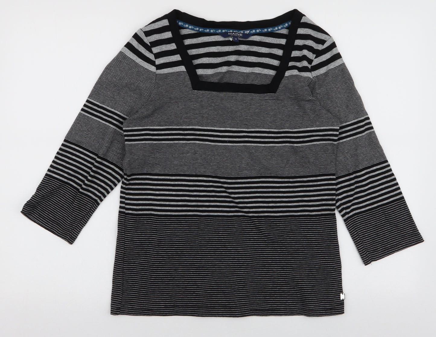 Maine Womens Multicoloured Square Neck Striped 100% Cotton Pullover Jumper Size 14