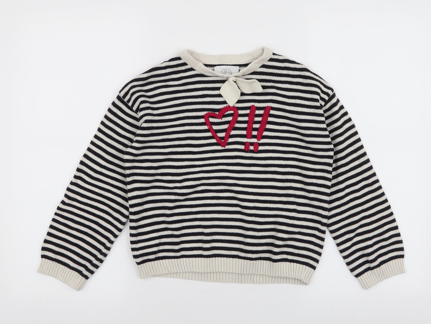 Zara Girls Multicoloured Round Neck Striped Cotton Pullover Jumper Size 9 Years  Pullover