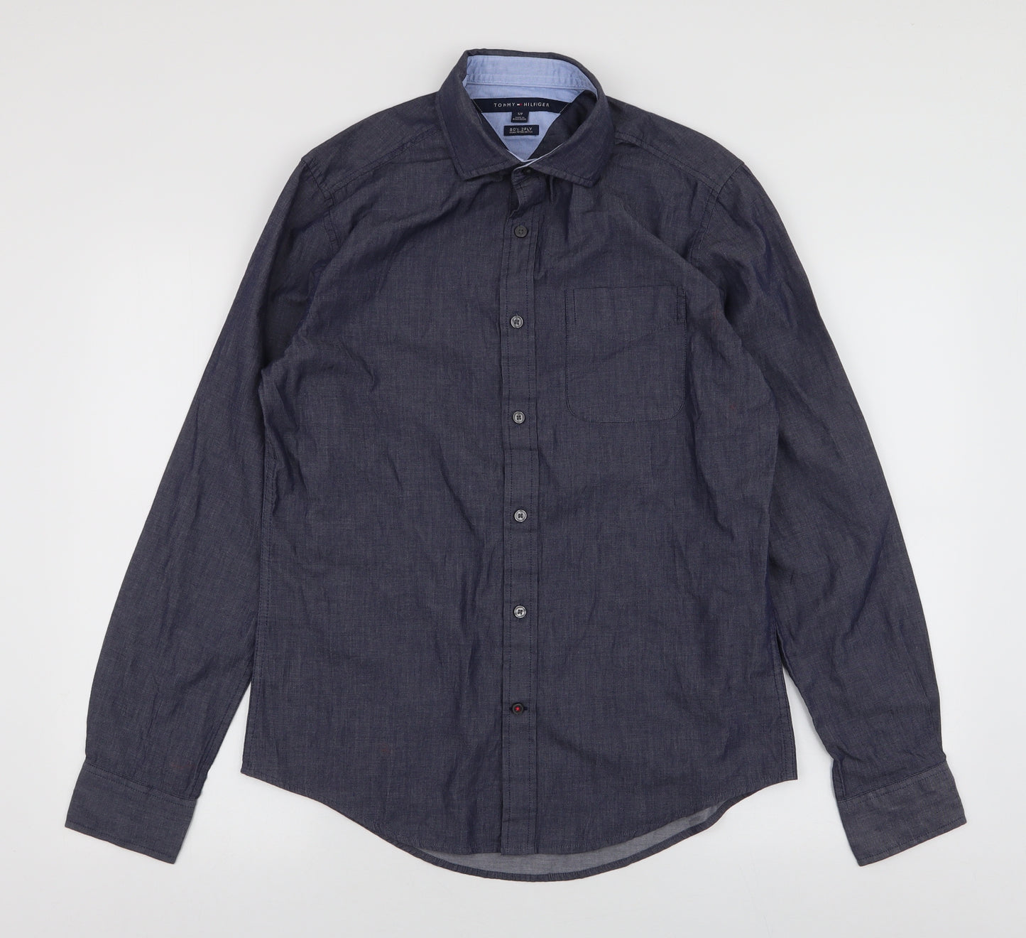 Tommy Hilfiger Mens Blue  Cotton  Dress Shirt Size S Collared Button