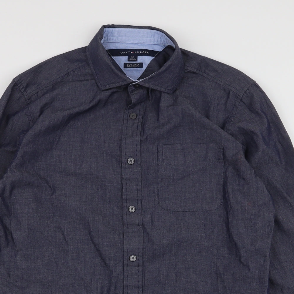 Tommy Hilfiger Mens Blue  Cotton  Dress Shirt Size S Collared Button
