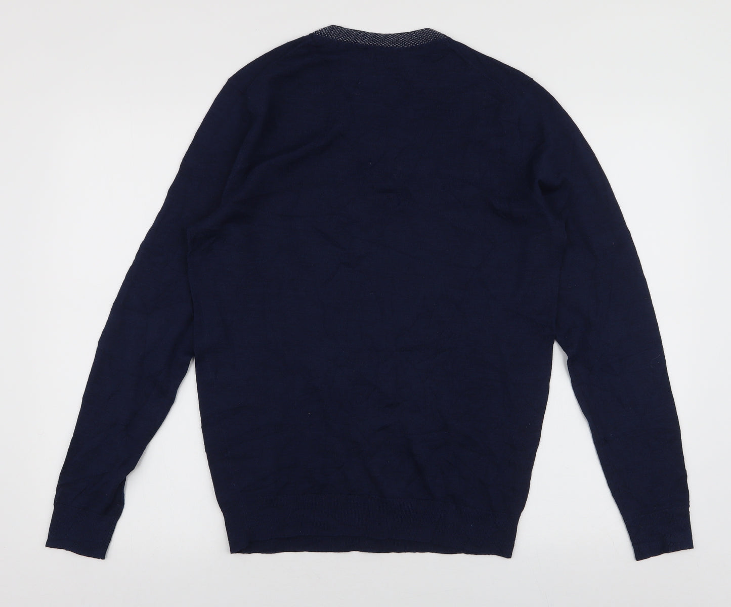 Spitalfields Mens Blue Round Neck  Wool Pullover Jumper Size M