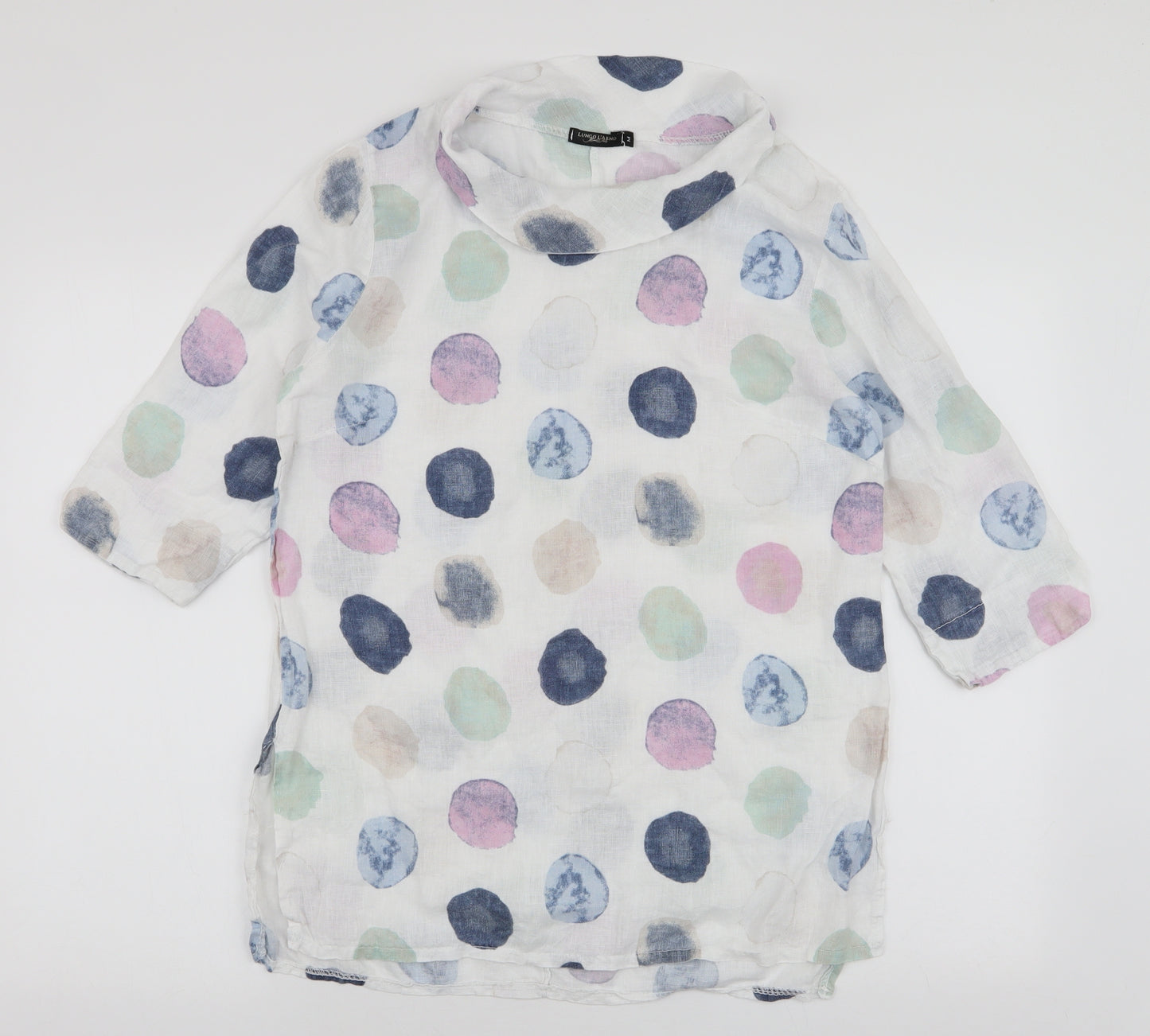 Lungo L'arno Womens Multicoloured Polka Dot Polyester Basic Blouse Size M High Neck