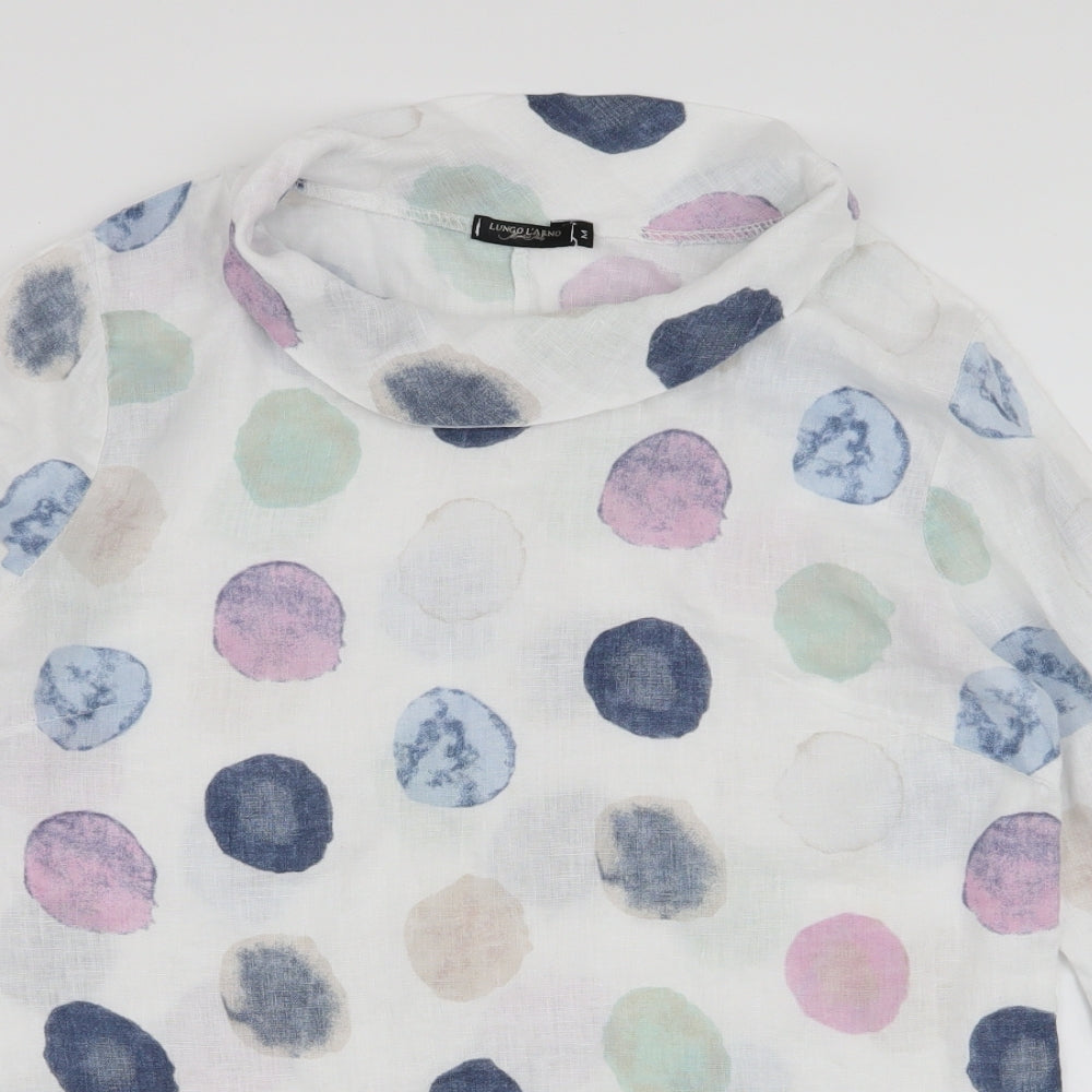 Lungo L'arno Womens Multicoloured Polka Dot Polyester Basic Blouse Size M High Neck