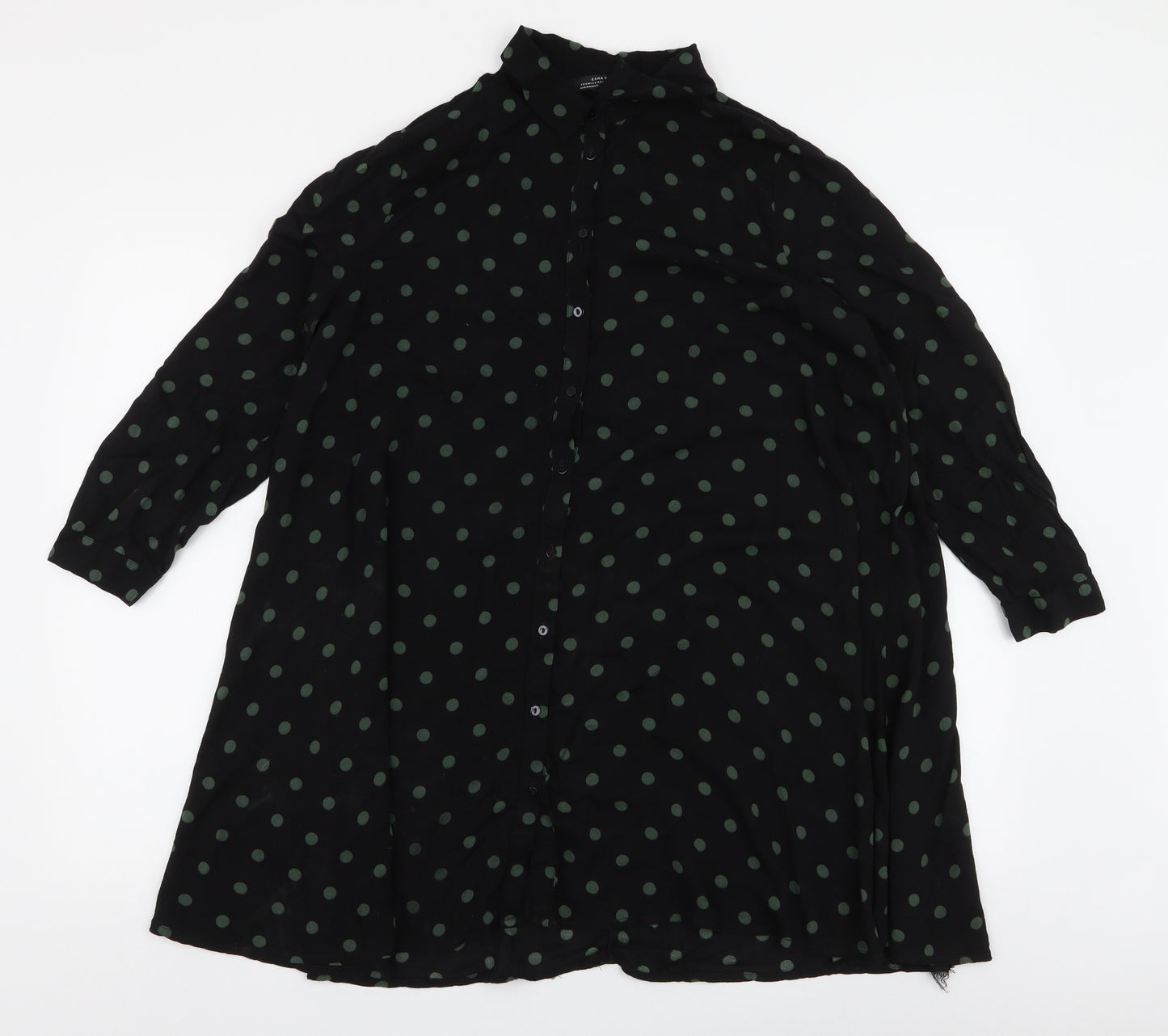 Zara Womens Black Polka Dot Viscose Basic Blouse Size M Collared