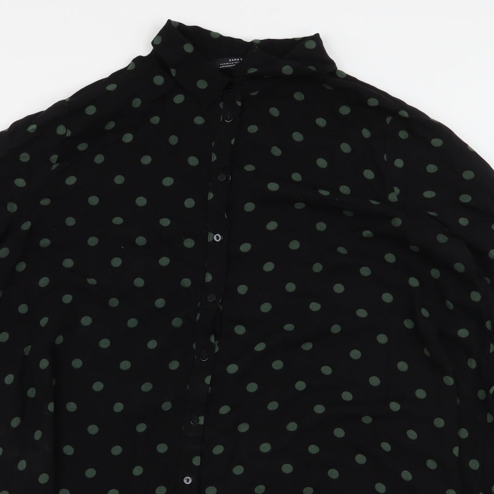 Zara Womens Black Polka Dot Viscose Basic Blouse Size M Collared