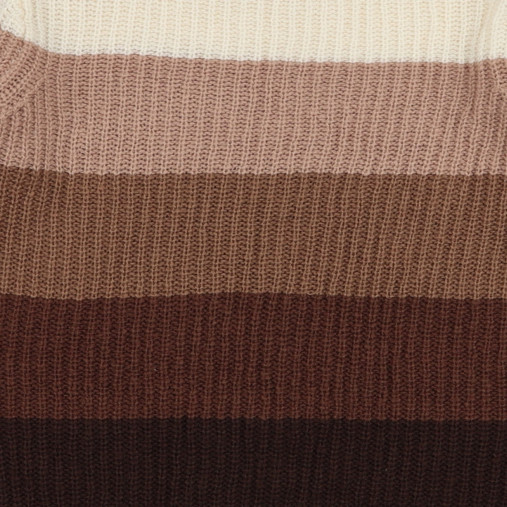 Pep & Co Womens Brown Round Neck Striped Acrylic Pullover Jumper Size S