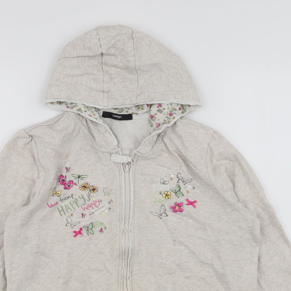 George Girls Beige Floral Cotton Full Zip Hoodie Size 12-13 Years  Zip