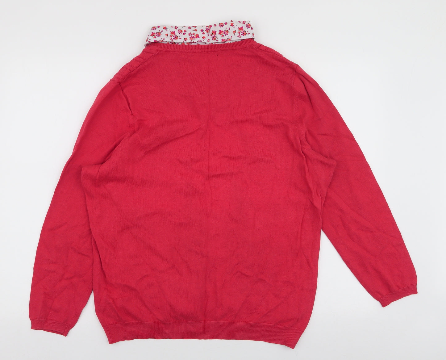 Bonmarche  Womens Red V-Neck  100% Cotton Pullover Jumper Size L