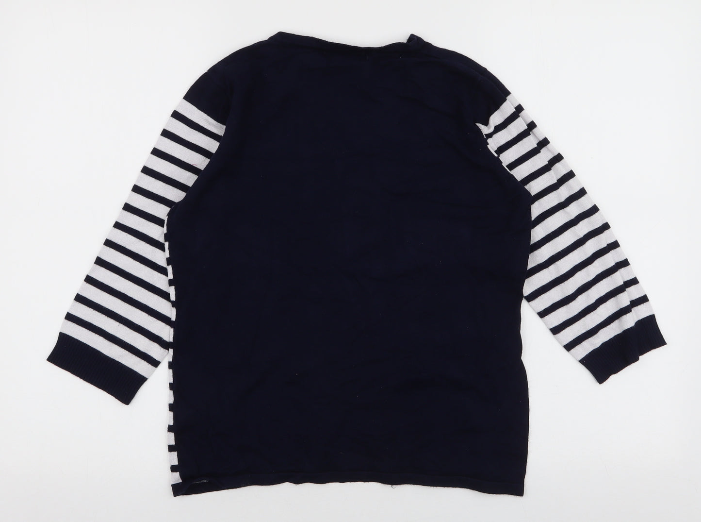 BASSINI Womens Blue Round Neck Striped Viscose Pullover Jumper Size S