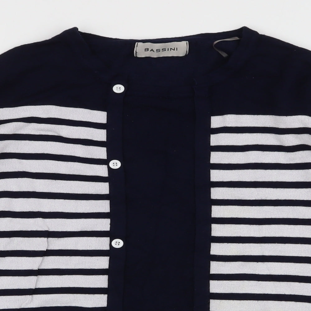 BASSINI Womens Blue Round Neck Striped Viscose Pullover Jumper Size S