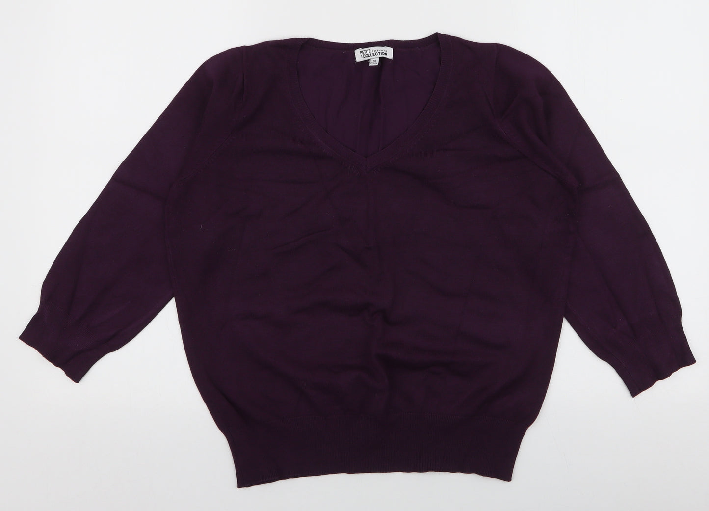 Debenhams Womens Purple V-Neck  Viscose Pullover Jumper Size 14