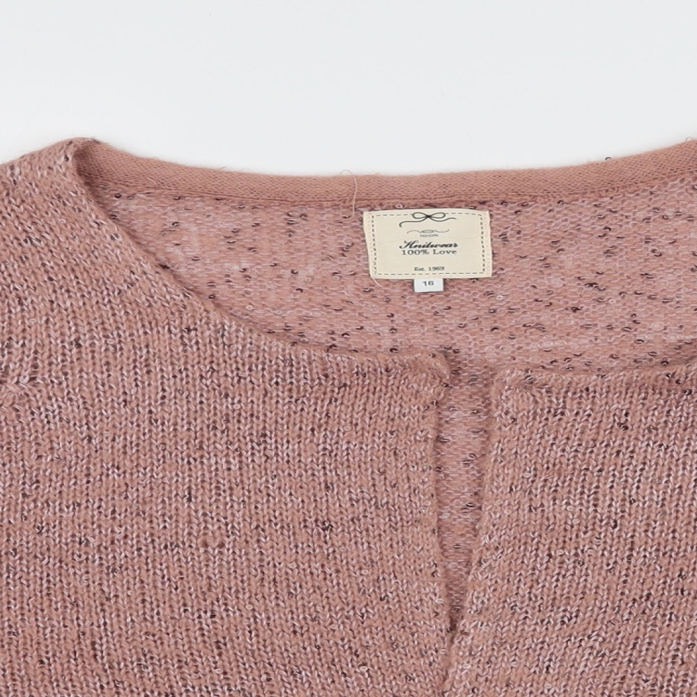 New Look Womens Pink Round Neck  Polyester Cardigan Jumper Size 16
