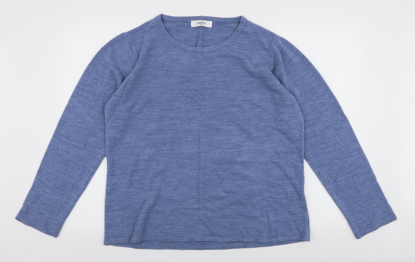 Classic Womens Blue Round Neck  Acrylic Pullover Jumper Size 20