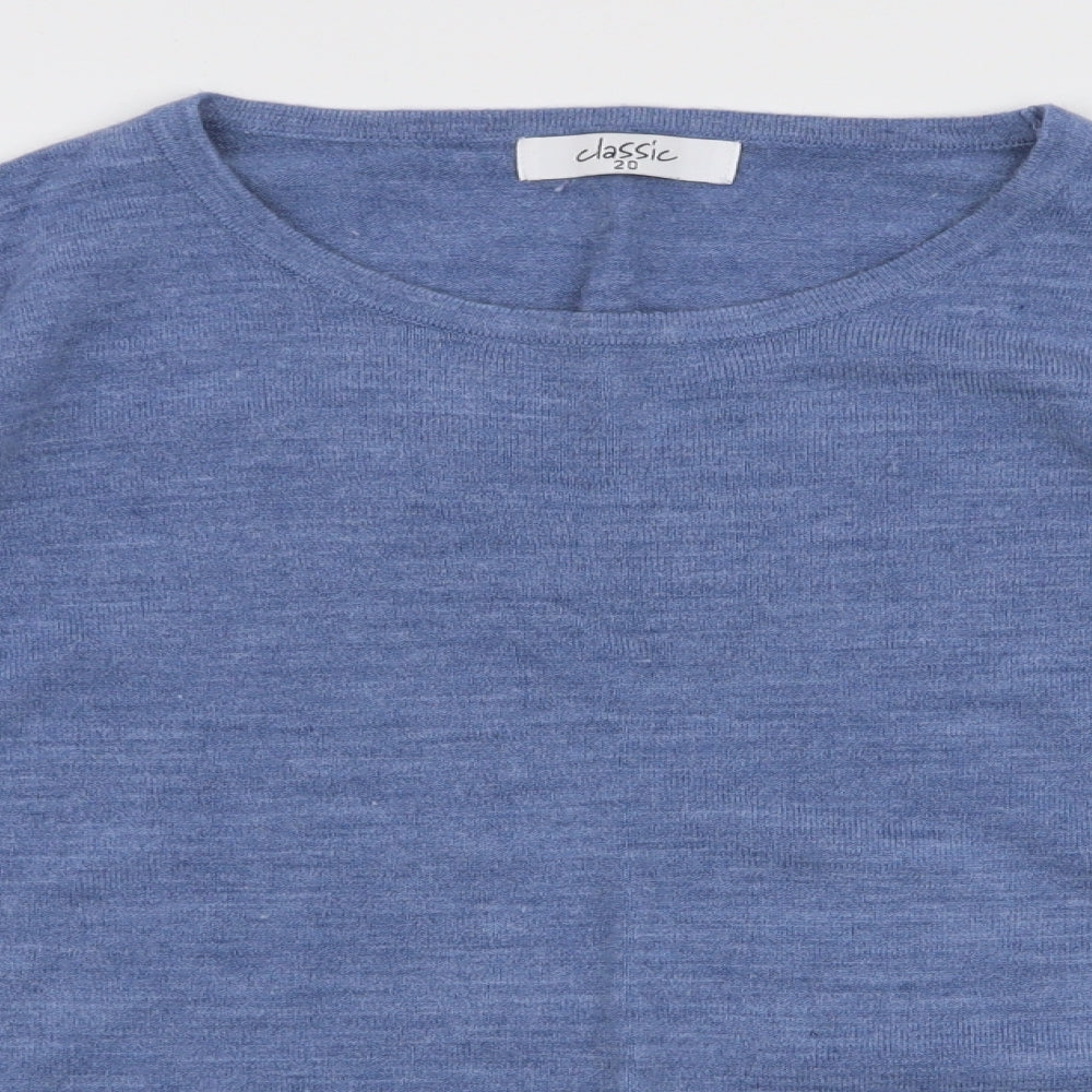 Classic Womens Blue Round Neck  Acrylic Pullover Jumper Size 20