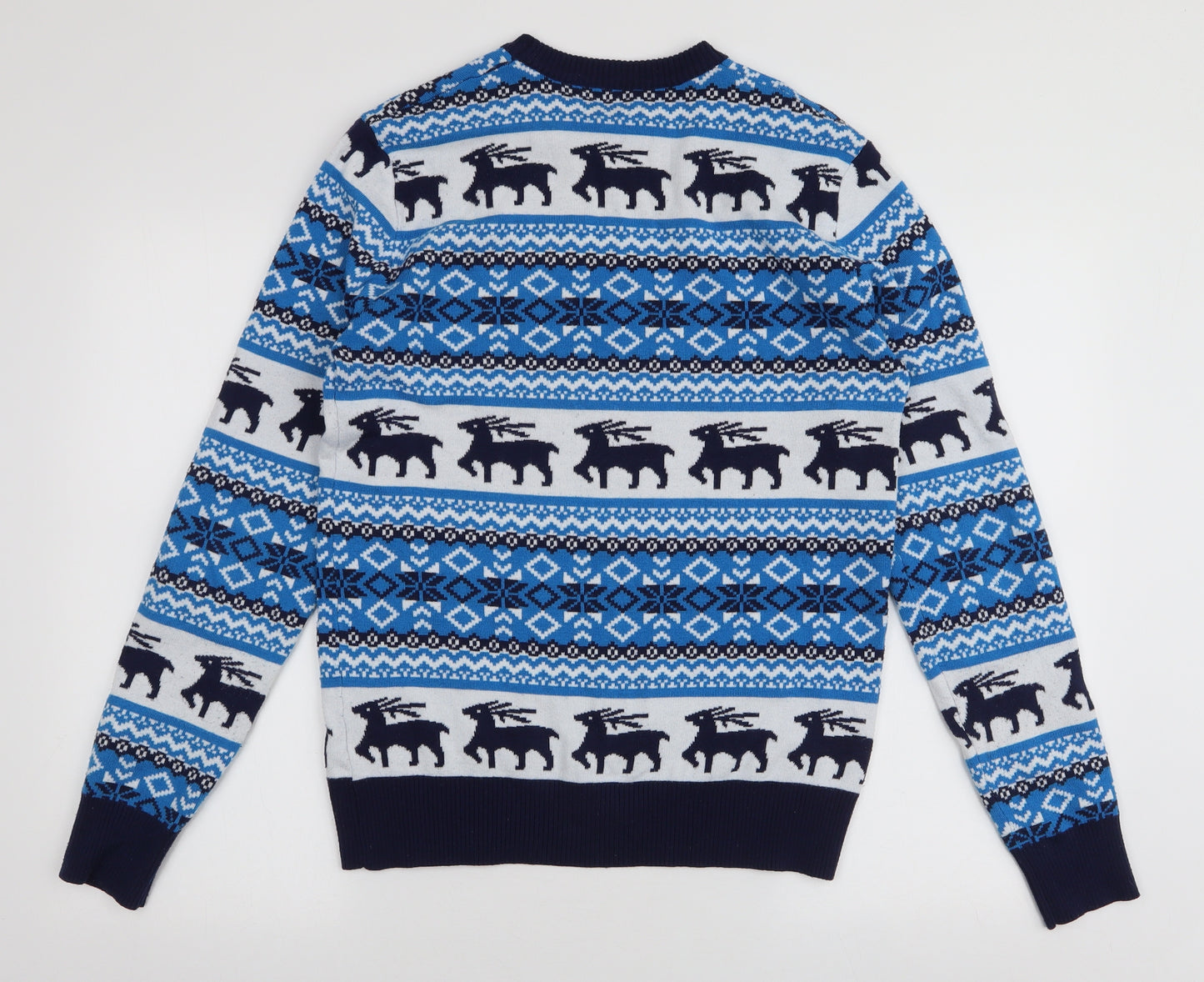 K & H Mens Multicoloured Round Neck Fair Isle Cashmere Pullover Jumper Size 2XL   - Reindeer Christmas