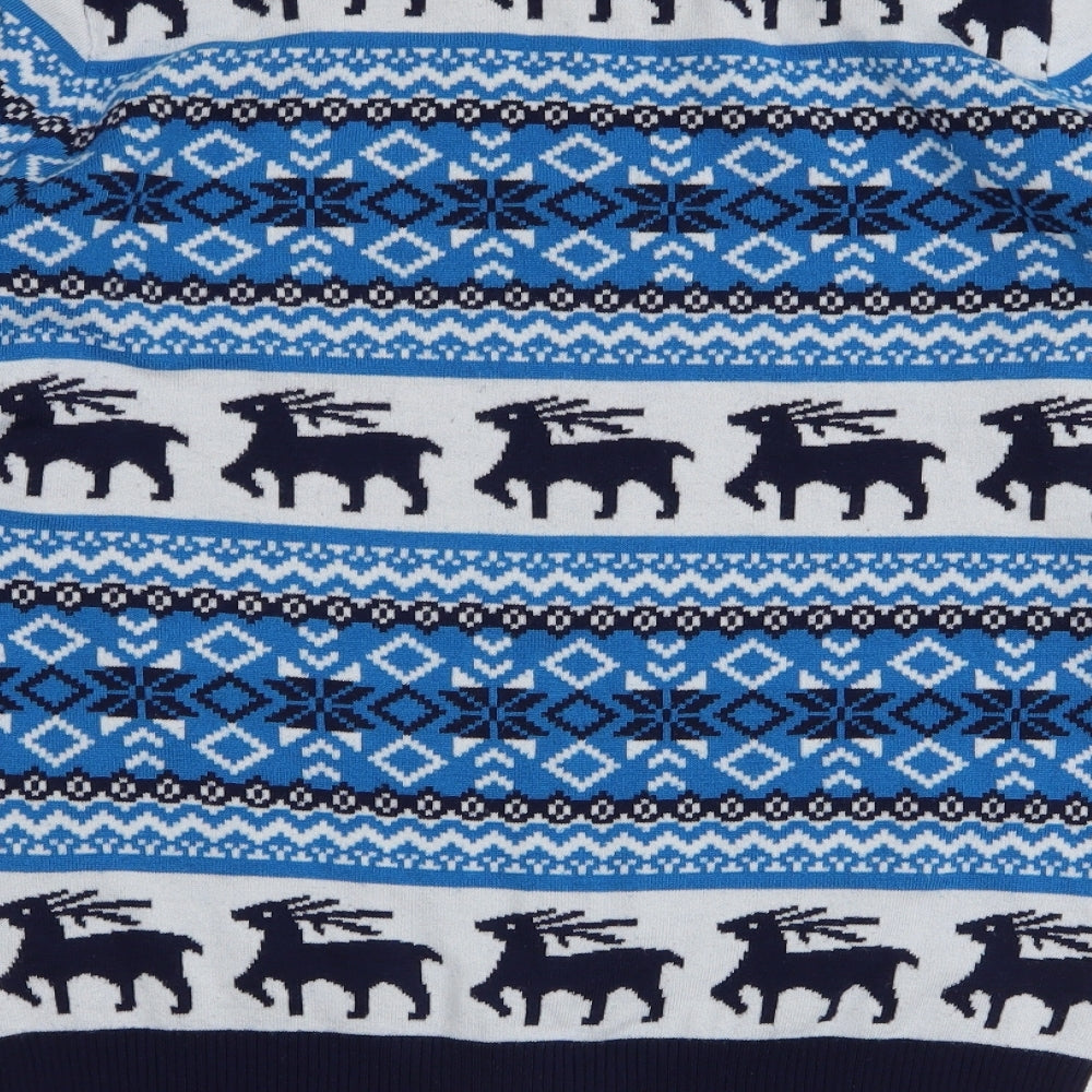 K & H Mens Multicoloured Round Neck Fair Isle Cashmere Pullover Jumper Size 2XL   - Reindeer Christmas