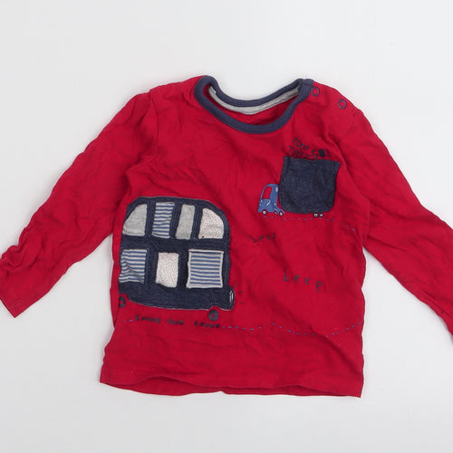 George Boys Red  100% Cotton Jersey T-Shirt Size 9-12 Months Round Neck Snap - Bus