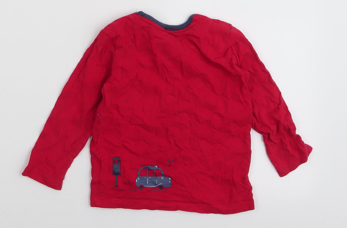 George Boys Red  100% Cotton Jersey T-Shirt Size 9-12 Months Round Neck Snap - Bus