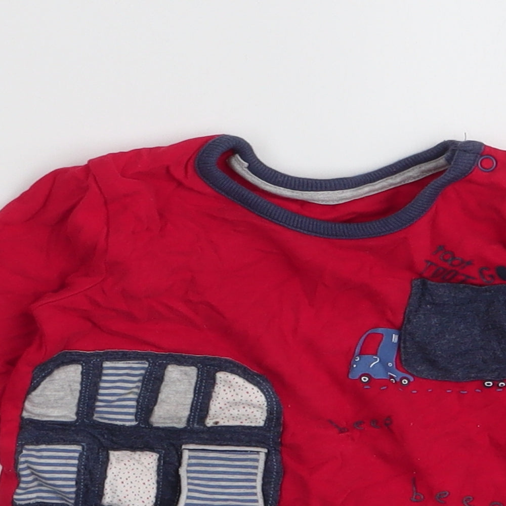 George Boys Red  100% Cotton Jersey T-Shirt Size 9-12 Months Round Neck Snap - Bus