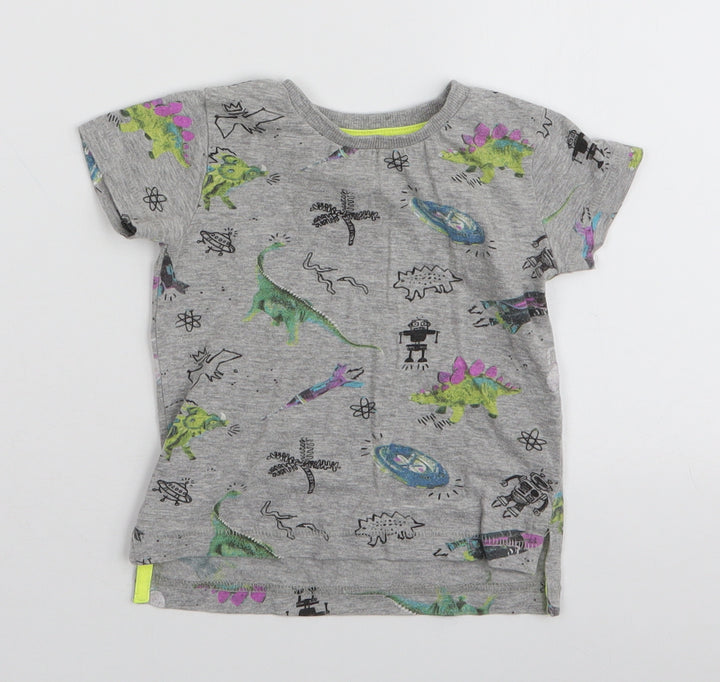 NEXT Boys Grey  Cotton Jersey T-Shirt Size 3-6 Months Round Neck Pullover - Dinosaur