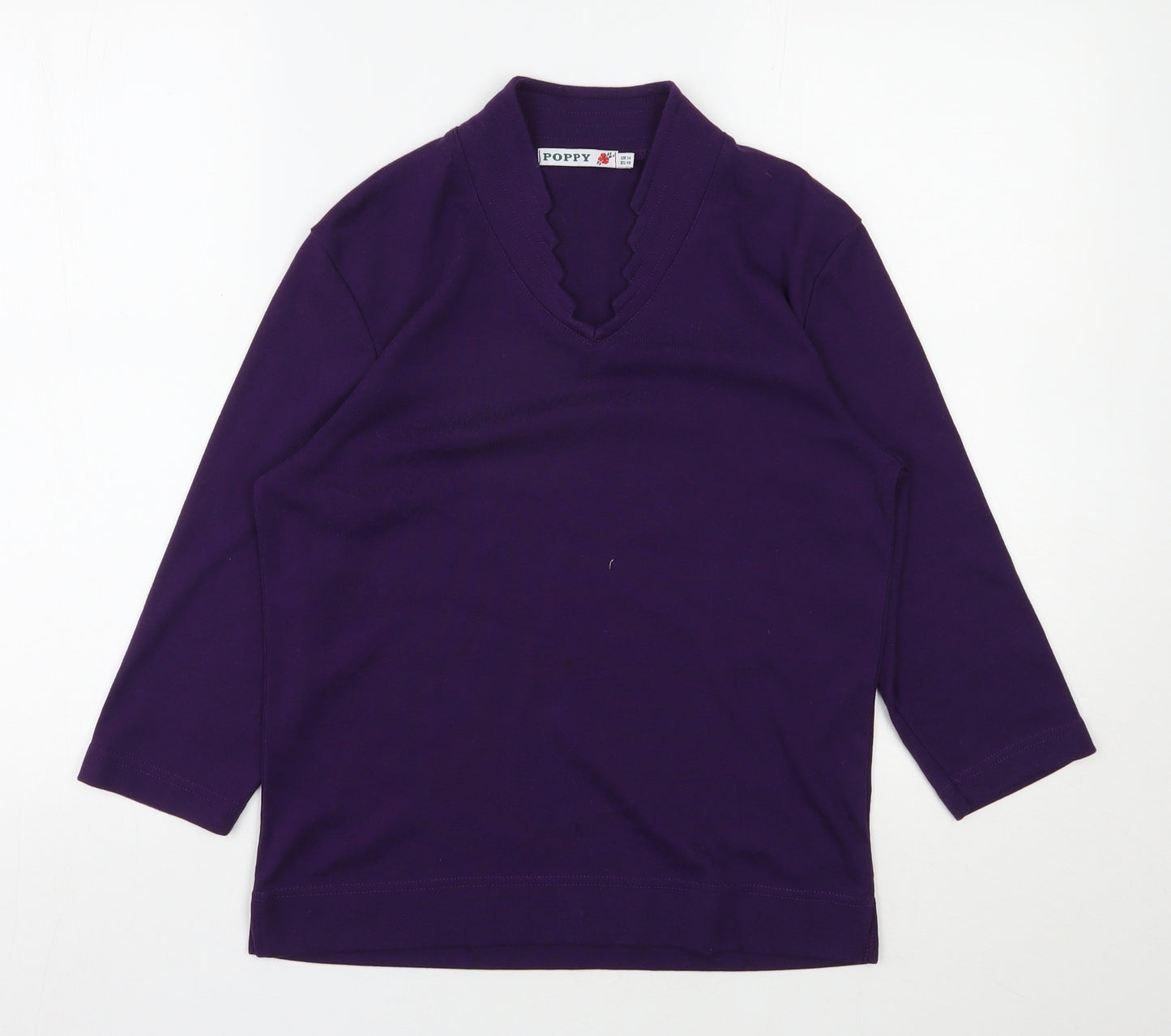 Poppy Womens Purple  Polyester Jersey T-Shirt Size 14 V-Neck