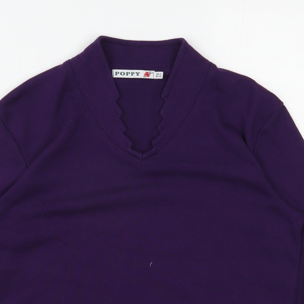 Poppy Womens Purple  Polyester Jersey T-Shirt Size 14 V-Neck