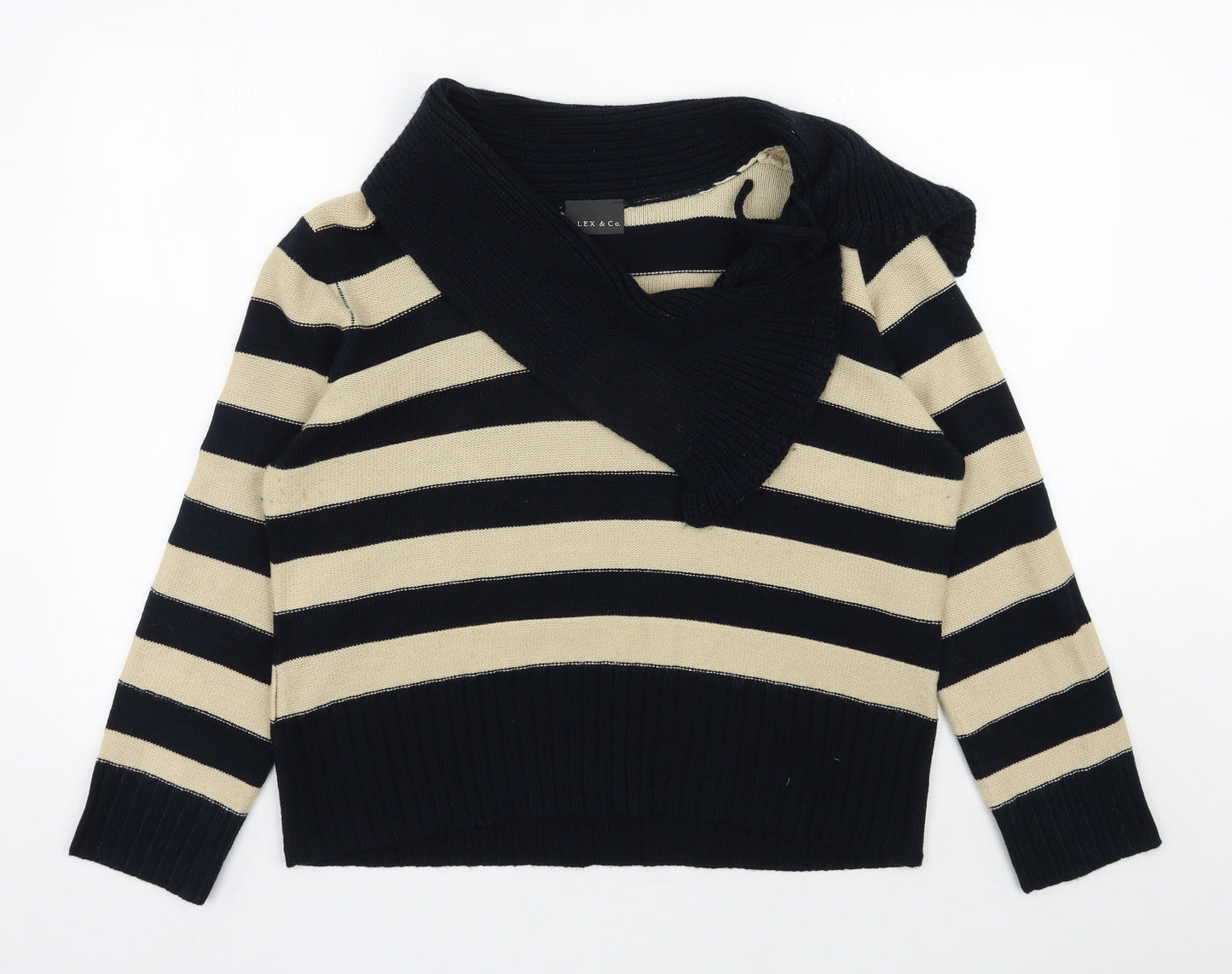 Alex & Co. Womens Blue Roll Neck Striped Acrylic Pullover Jumper Size 20