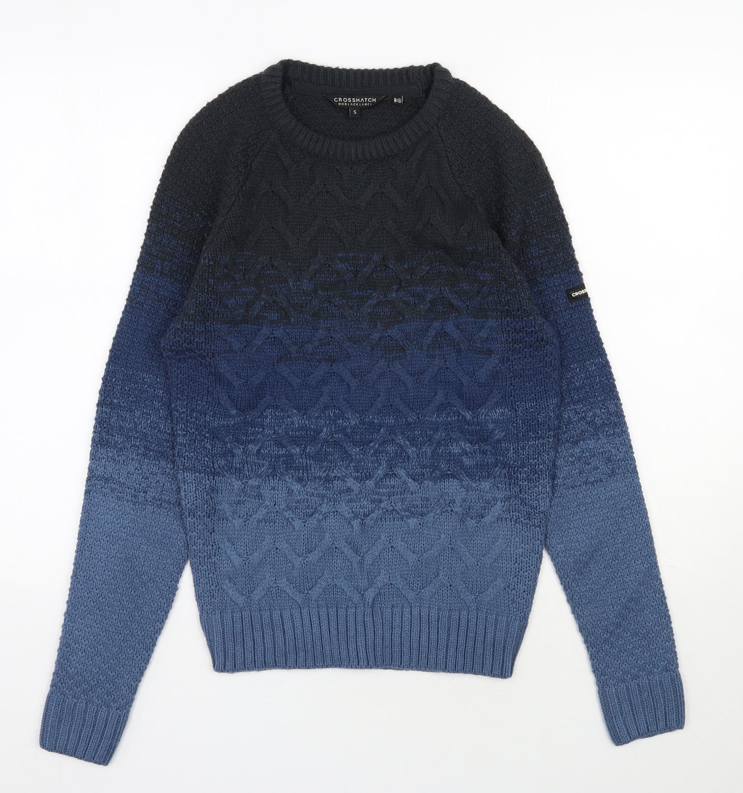 Crosshatch Mens Blue Round Neck  Acrylic Pullover Jumper Size S