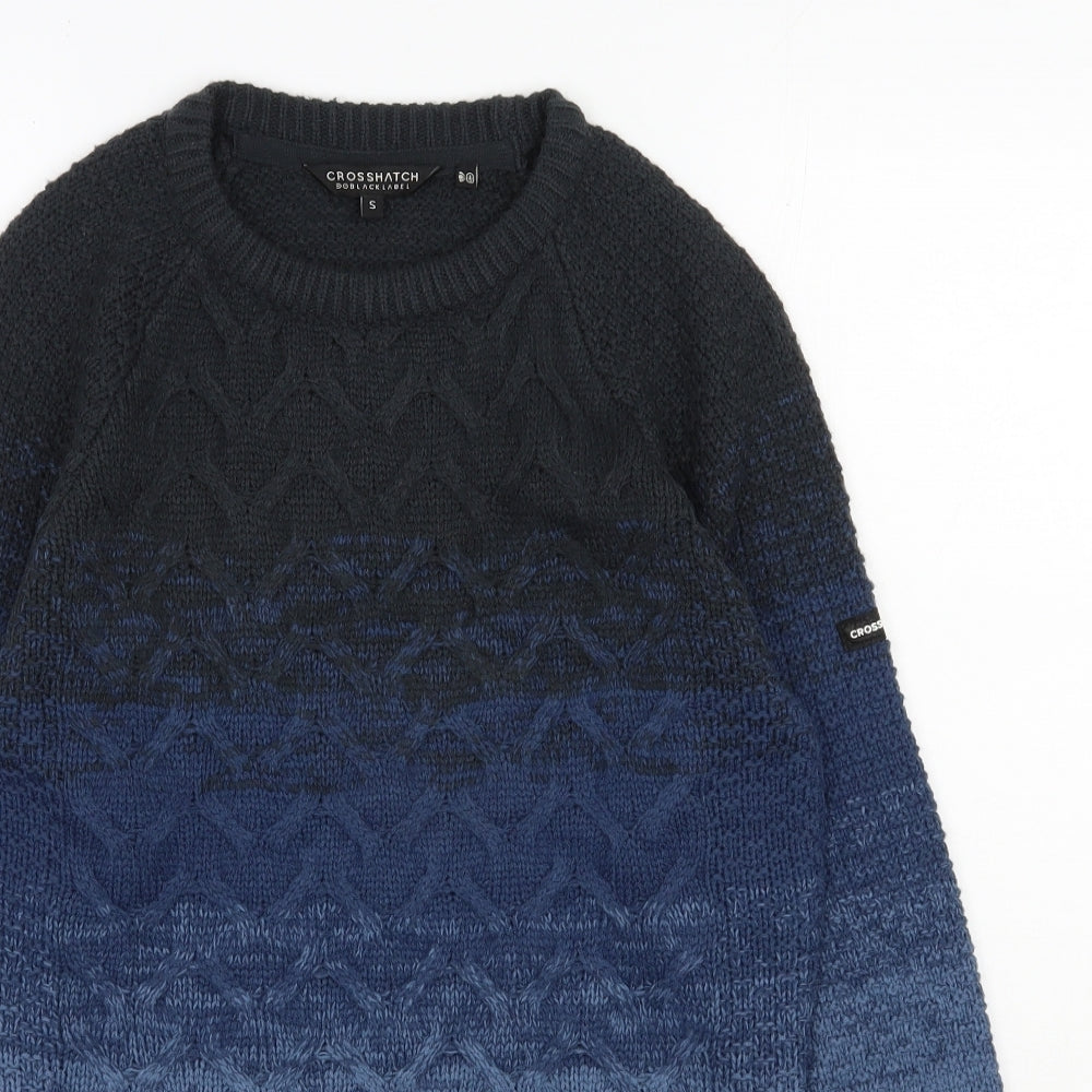 Crosshatch Mens Blue Round Neck  Acrylic Pullover Jumper Size S