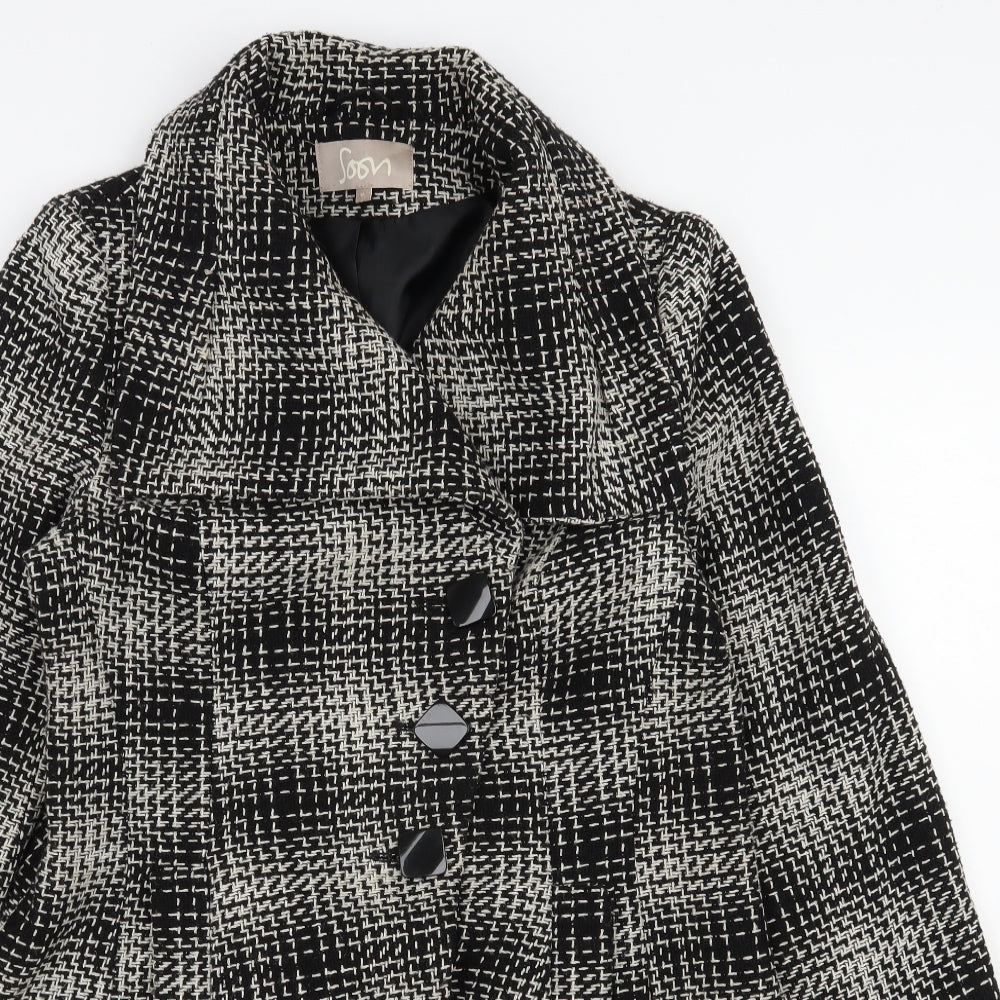 Soon Womens Black Geometric  Pea Coat Coat Size 16  Button