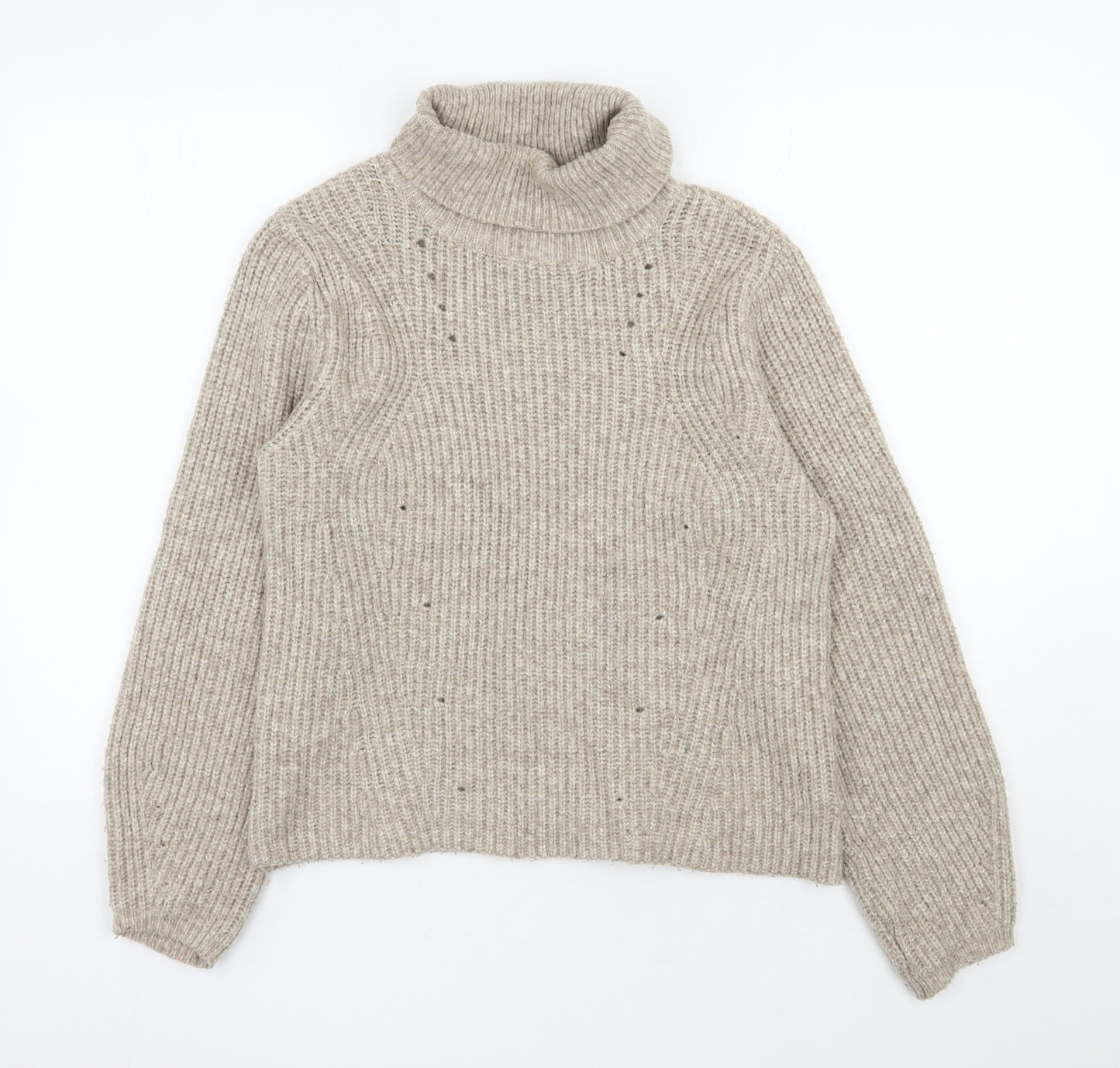 River Island Womens Beige Roll Neck  Acrylic Pullover Jumper Size 12
