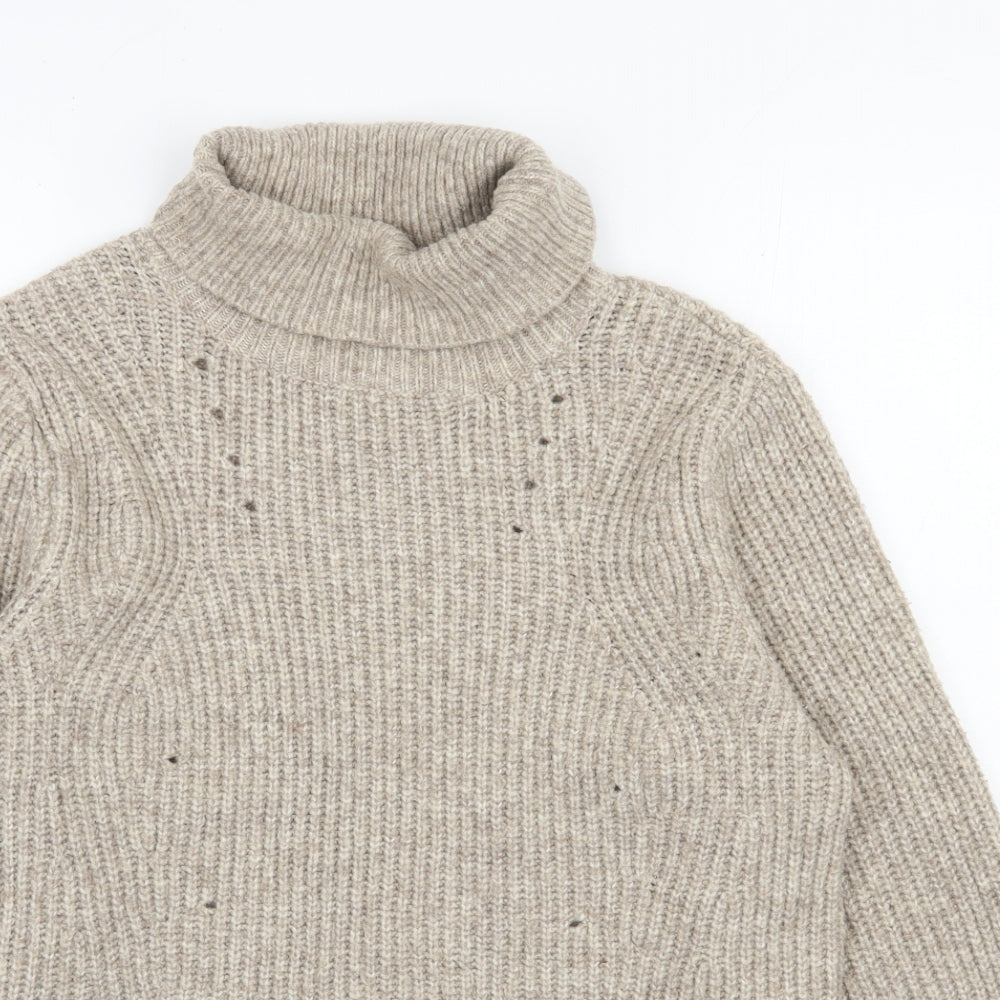 River Island Womens Beige Roll Neck  Acrylic Pullover Jumper Size 12