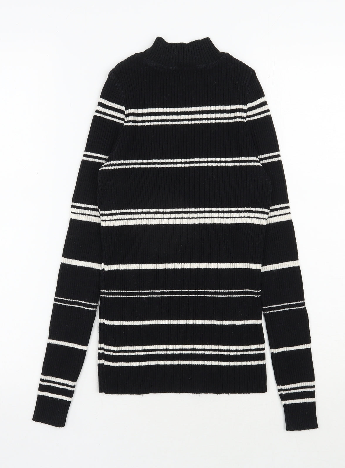 F&F Womens Black High Neck Striped Cotton Pullover Jumper Size 6