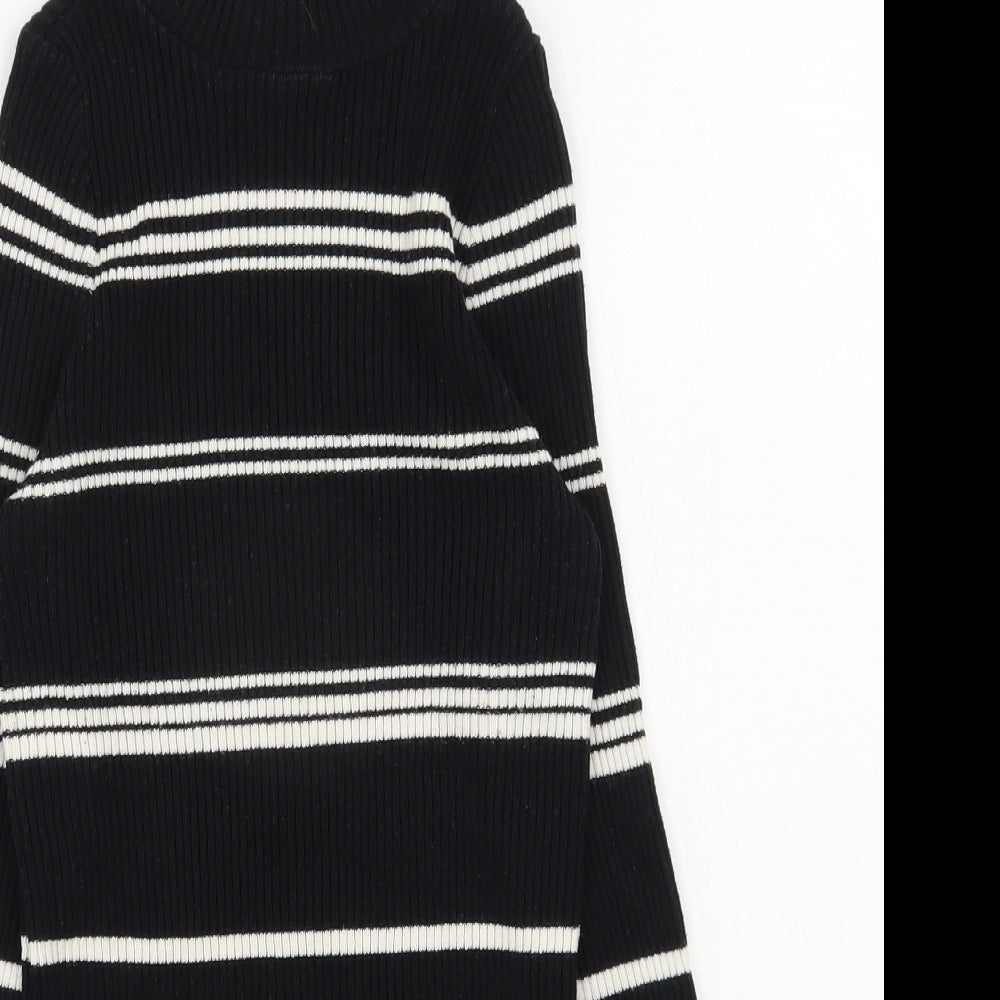 F&F Womens Black High Neck Striped Cotton Pullover Jumper Size 6