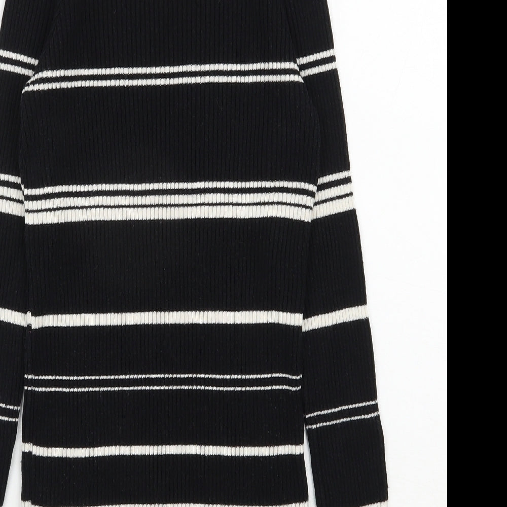 F&F Womens Black High Neck Striped Cotton Pullover Jumper Size 6