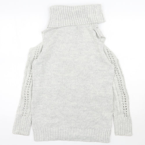 Papaya Womens Grey Roll Neck  Acrylic Pullover Jumper Size S   - Cold shoulder