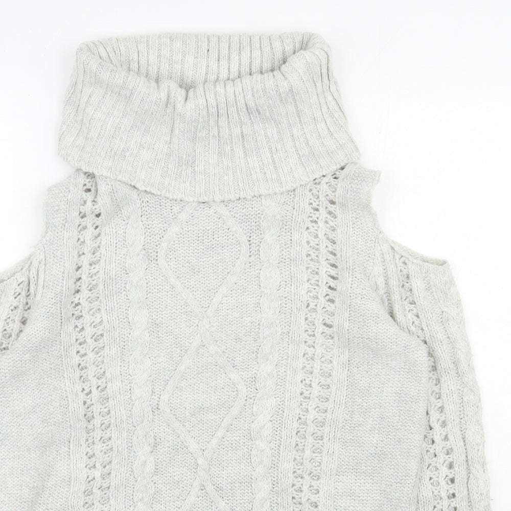 Papaya Womens Grey Roll Neck  Acrylic Pullover Jumper Size S   - Cold shoulder