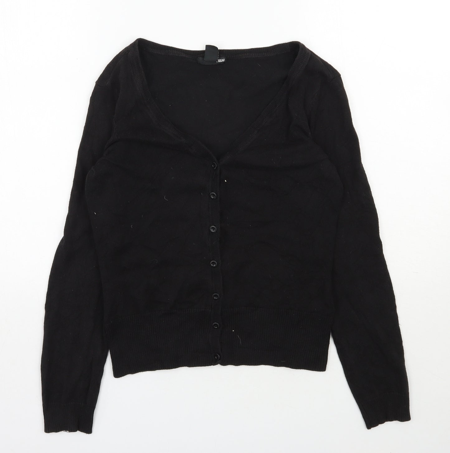 H&M Womens Black V-Neck  Cotton Cardigan Jumper Size S