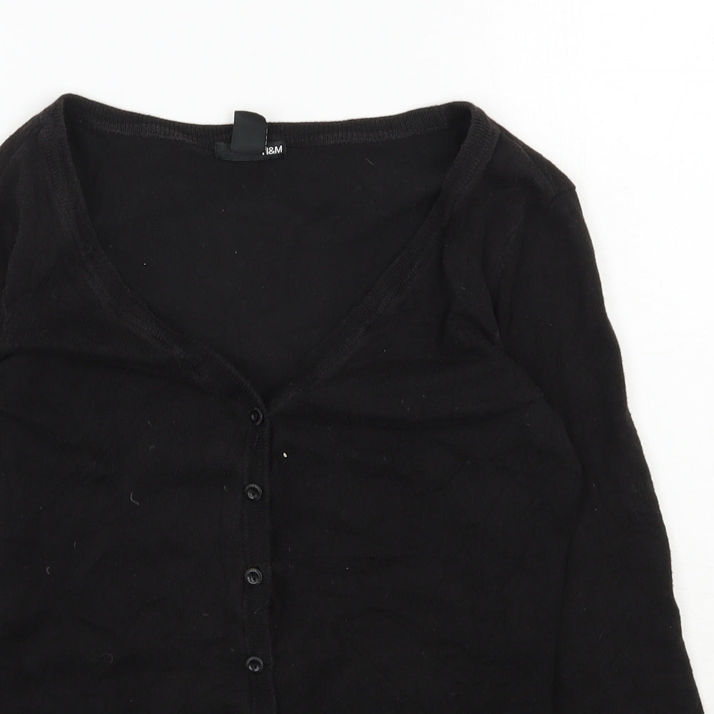 H&M Womens Black V-Neck  Cotton Cardigan Jumper Size S