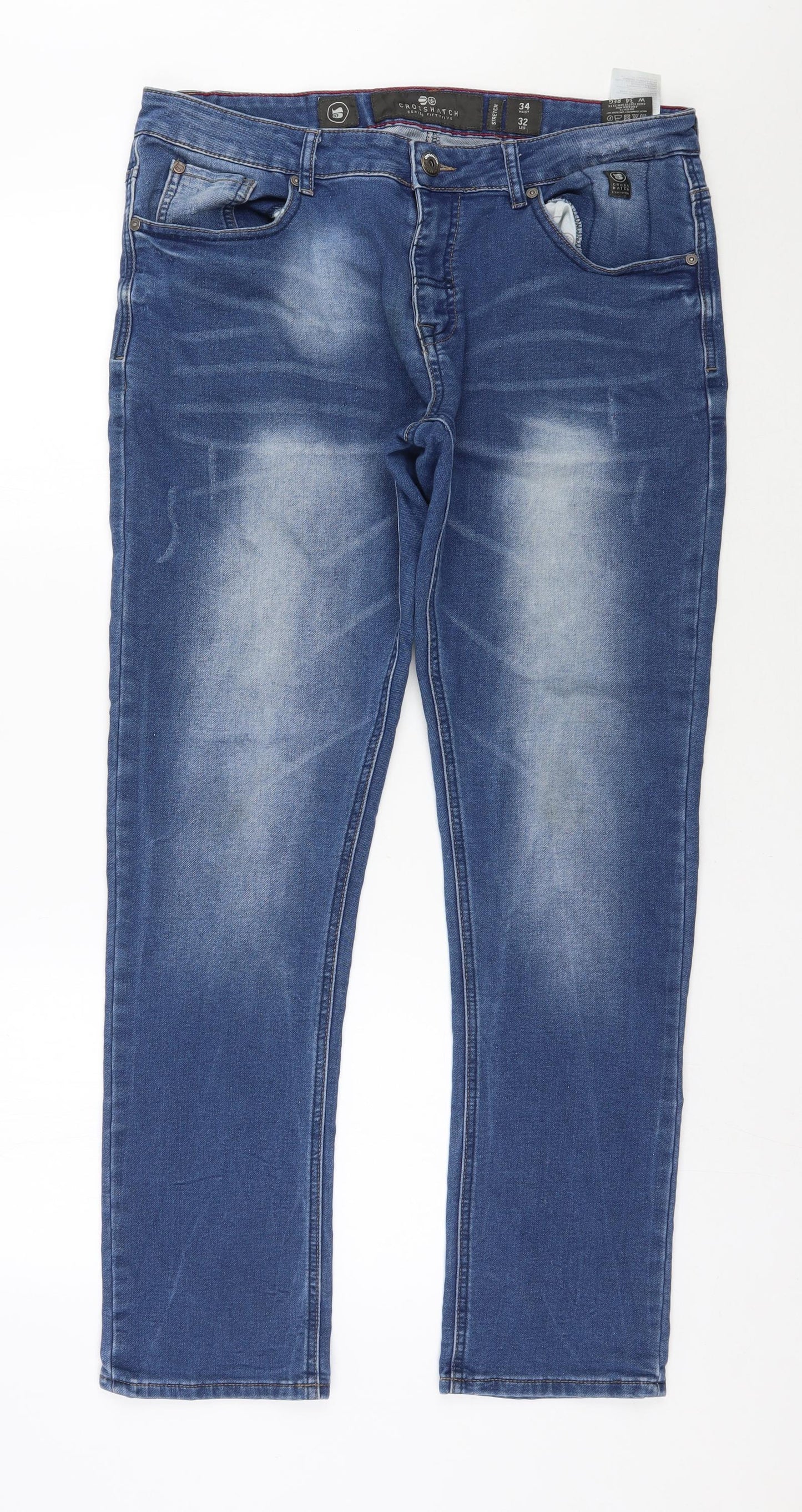 Crosshatch Mens Blue  Cotton Straight Jeans Size 34 in L32 in Regular Zip