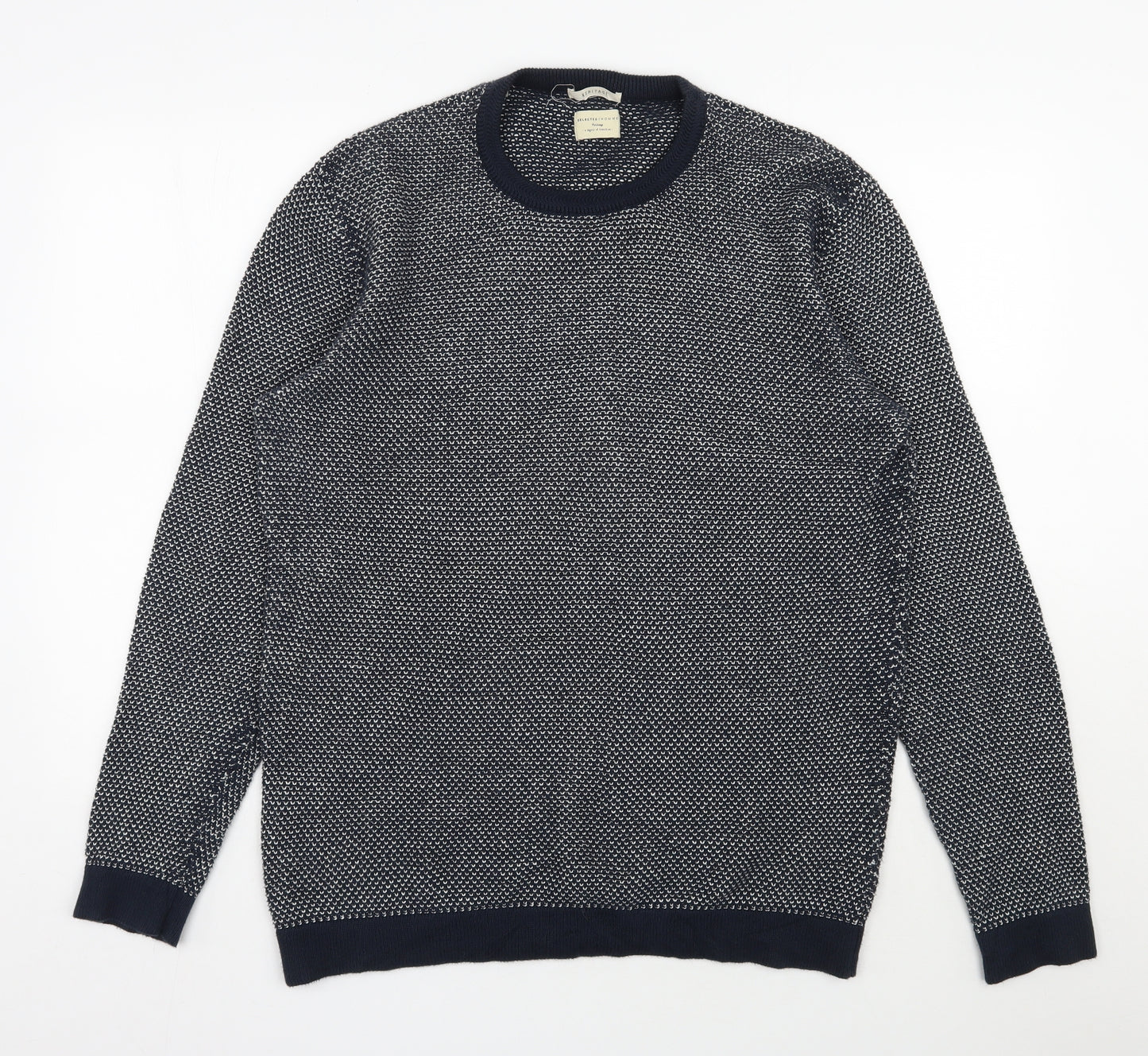 Selected Homme Mens Blue Round Neck  Cotton Pullover Jumper Size XL