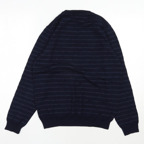 Marks and Spencer Mens Blue Round Neck Striped Acrylic Pullover Jumper Size L