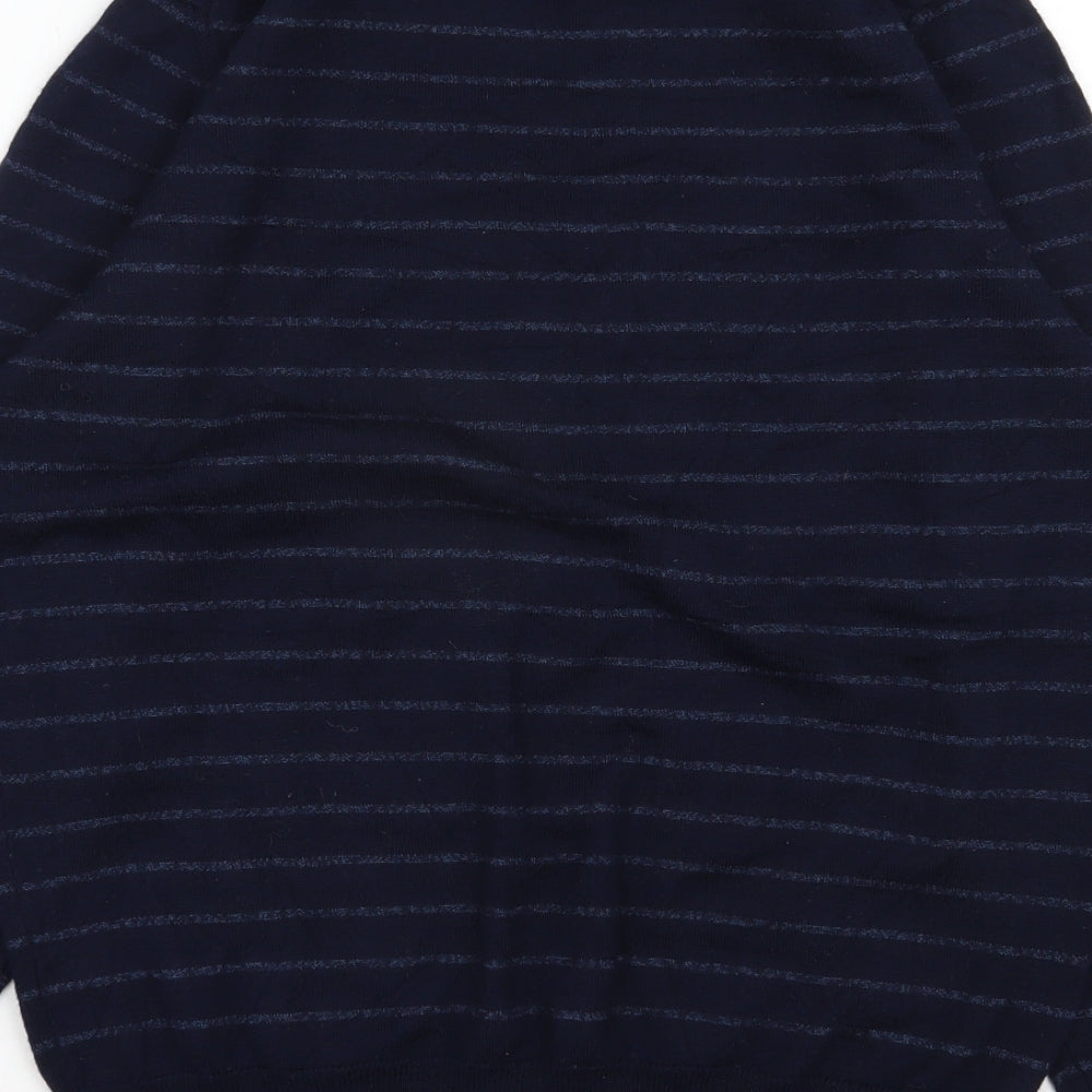 Marks and Spencer Mens Blue Round Neck Striped Acrylic Pullover Jumper Size L