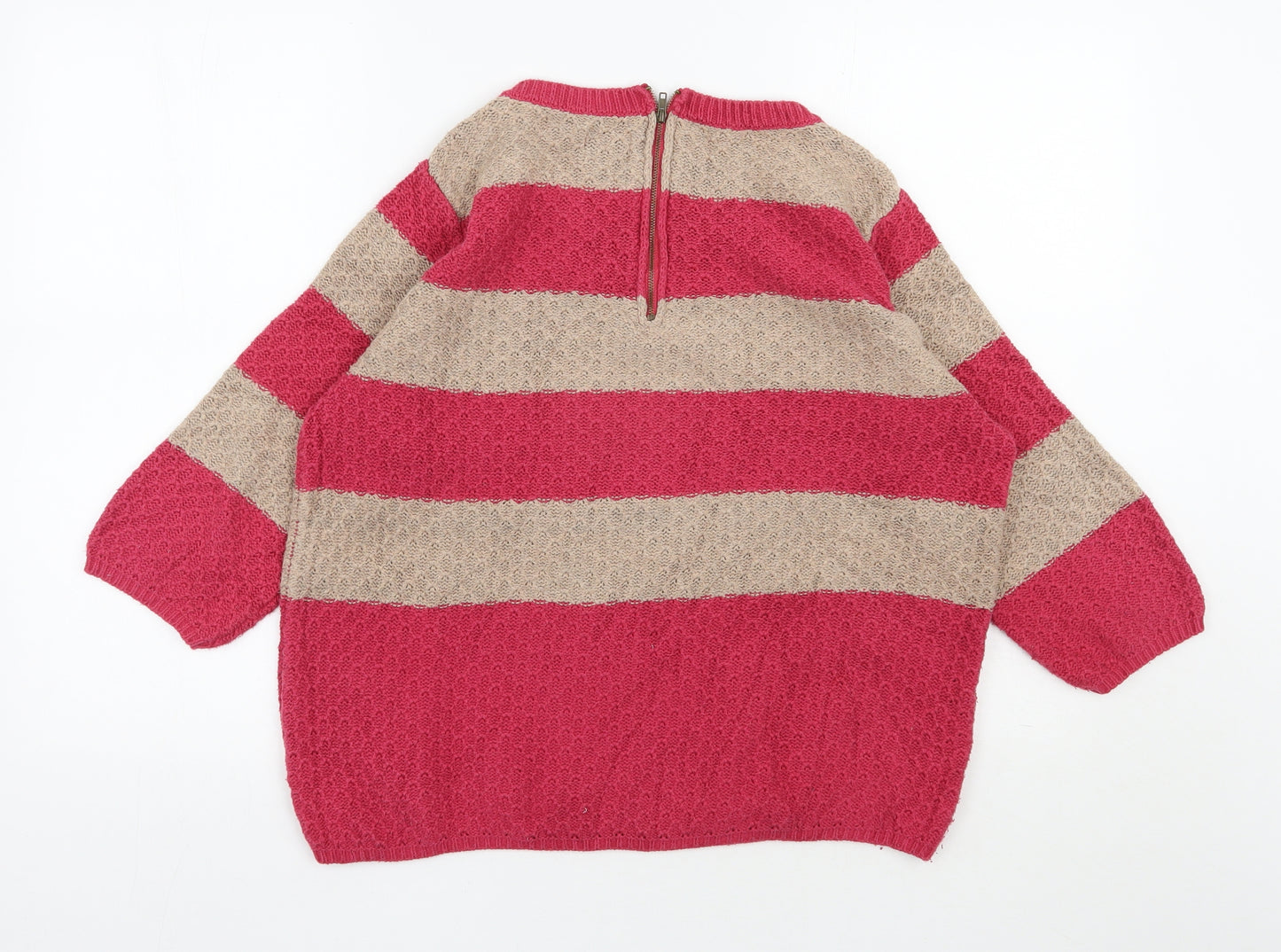 TG Womens Pink Scoop Neck Striped Cotton Pullover Jumper Size 12