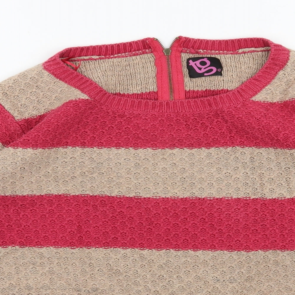 TG Womens Pink Scoop Neck Striped Cotton Pullover Jumper Size 12