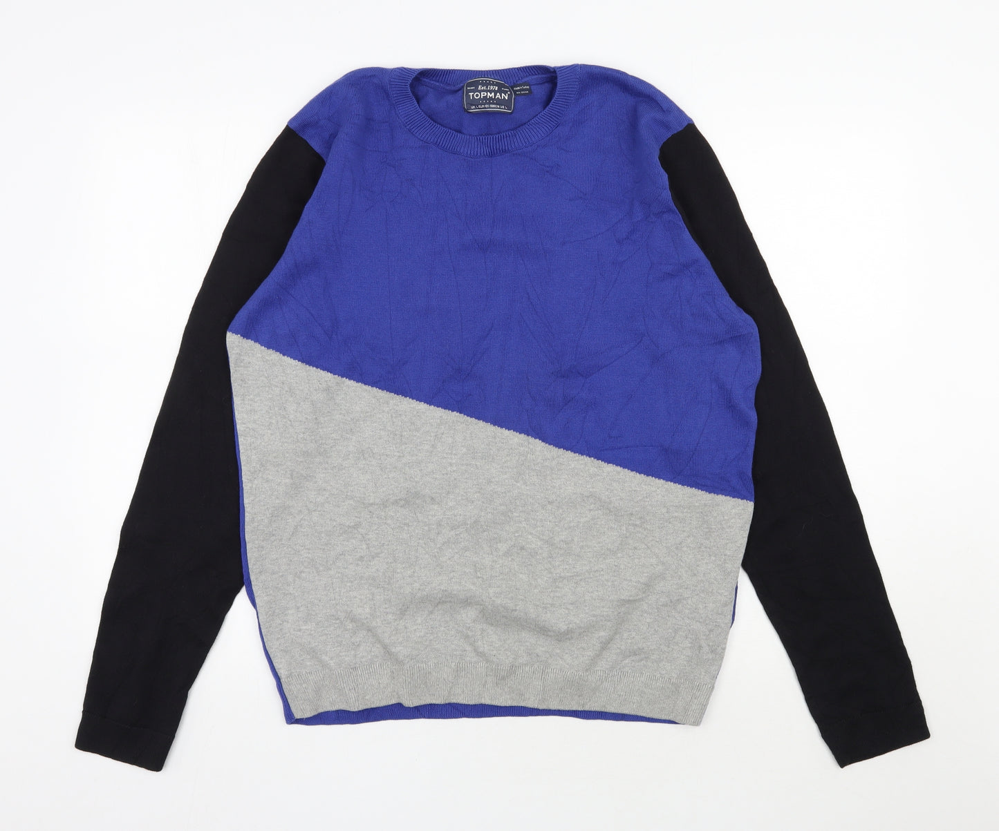 Topman Mens Blue Round Neck  Cotton Pullover Jumper Size L