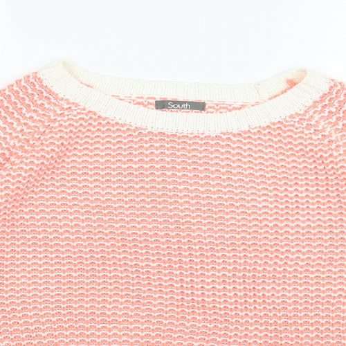 South Womens Orange Round Neck  Acrylic Pullover Jumper Size 14