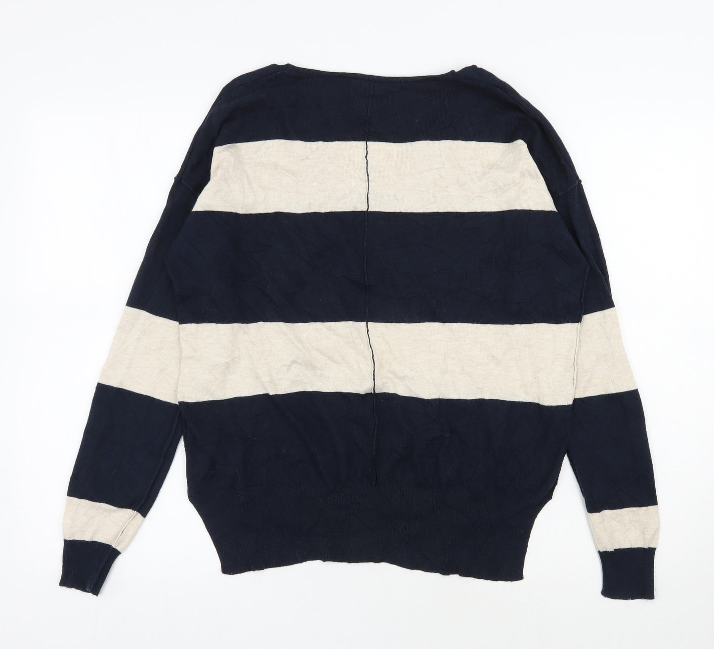 NEXT Womens Blue V-Neck Striped Cotton Pullover Jumper Size 12