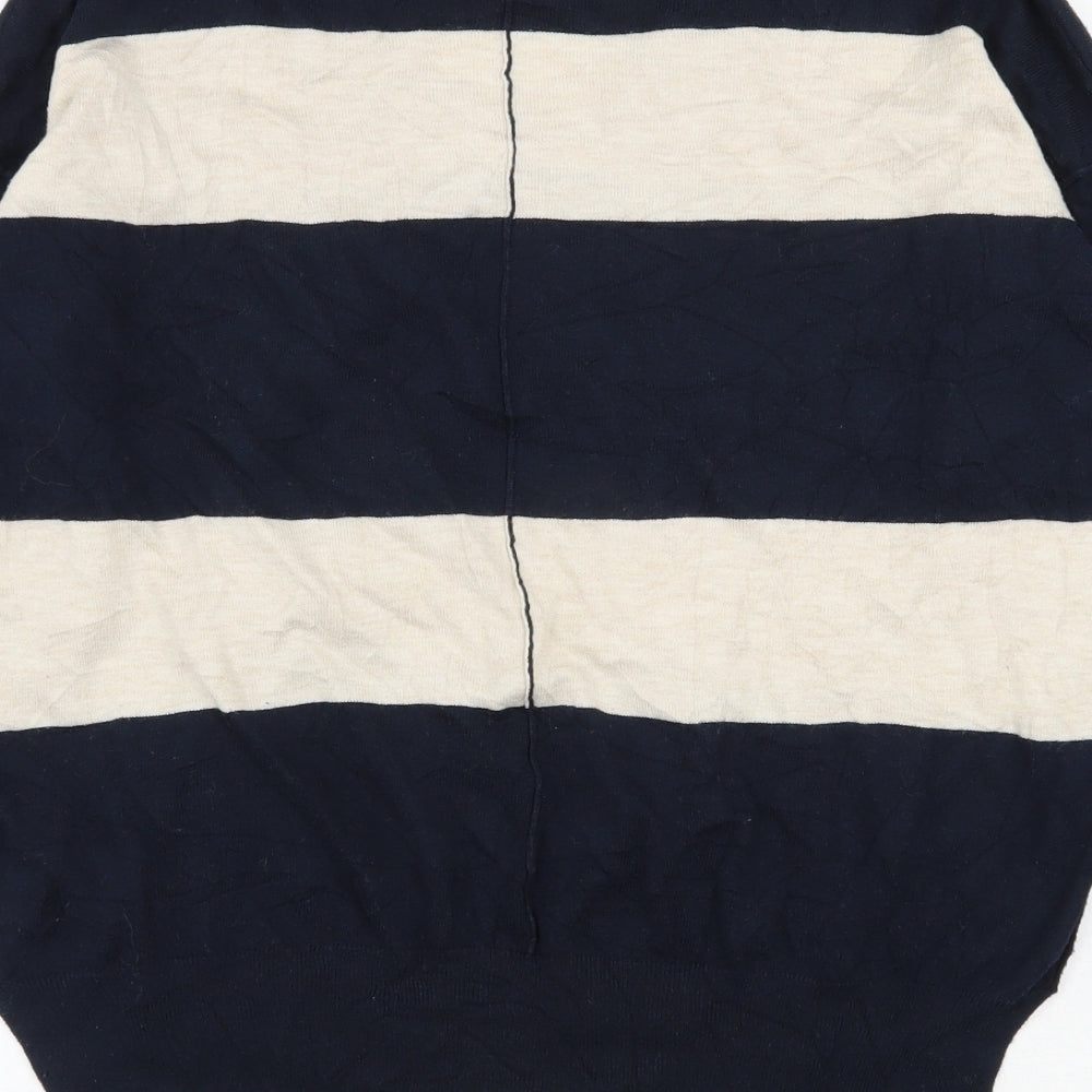 NEXT Womens Blue V-Neck Striped Cotton Pullover Jumper Size 12